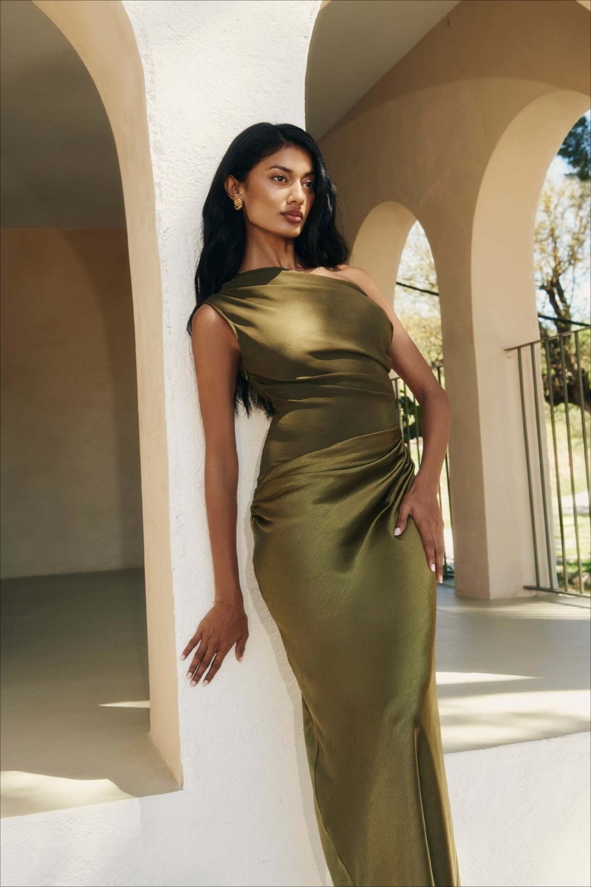 Satin One Shoulder Ruched Bodycon Maxi Dress - View 8