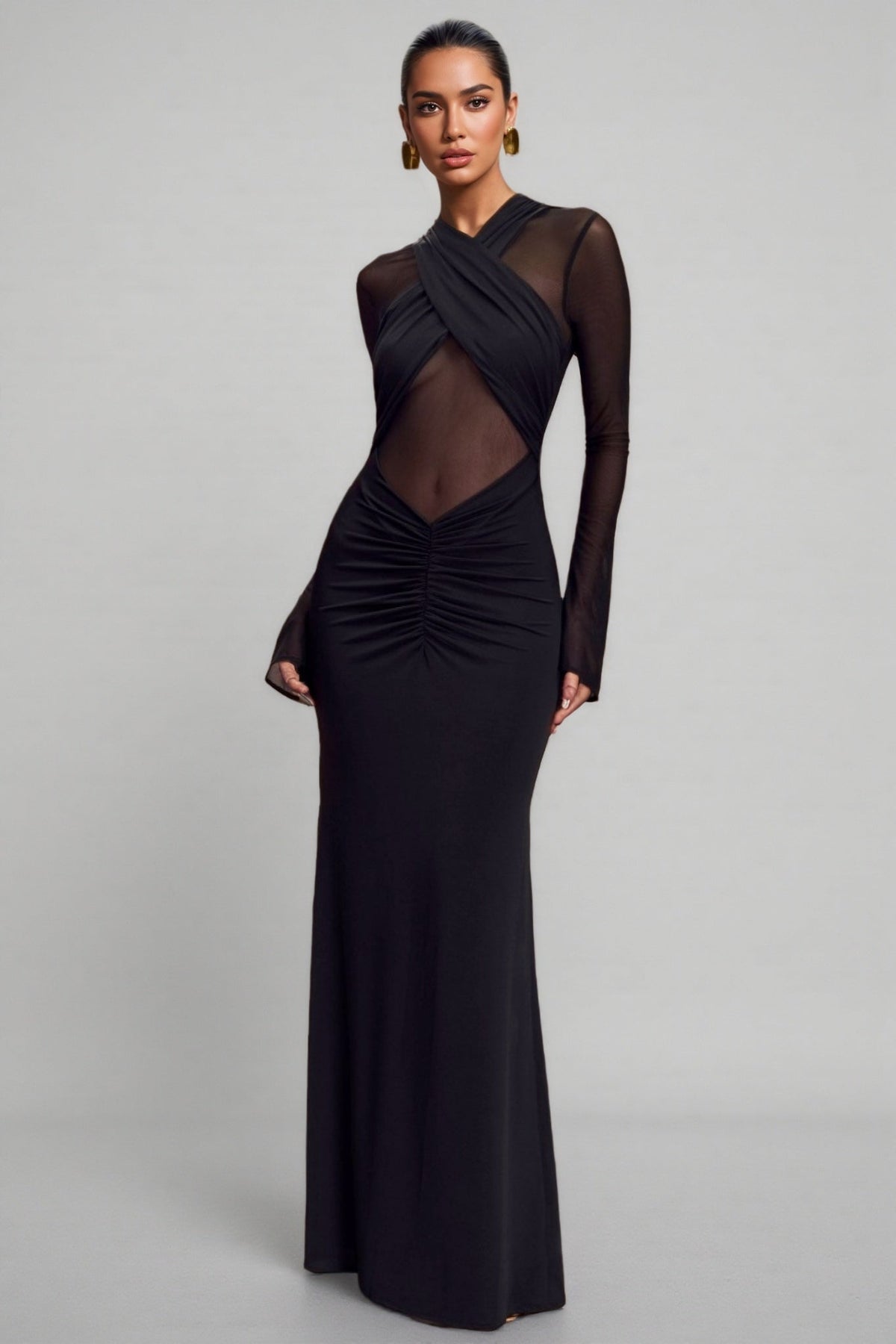 Odette Mesh Long Sleeve Maxi Dress