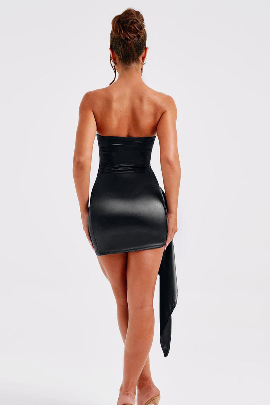 Strapless Ruched Draped Satin Bodycon Mini Dress 8