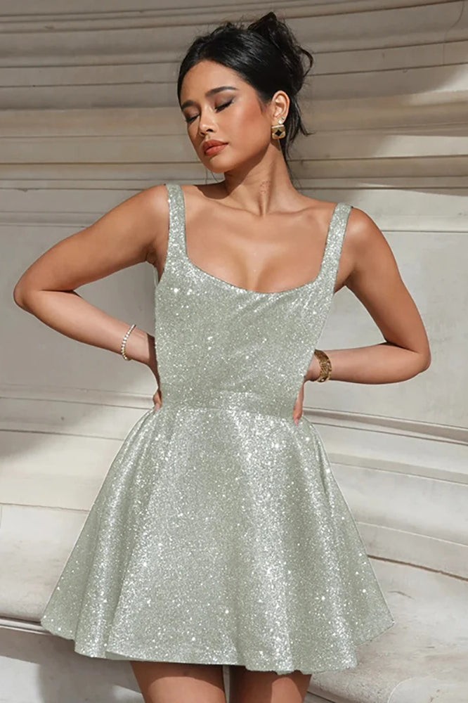 Glitter Silk Spaghetti Strap Midi Dress - View 2