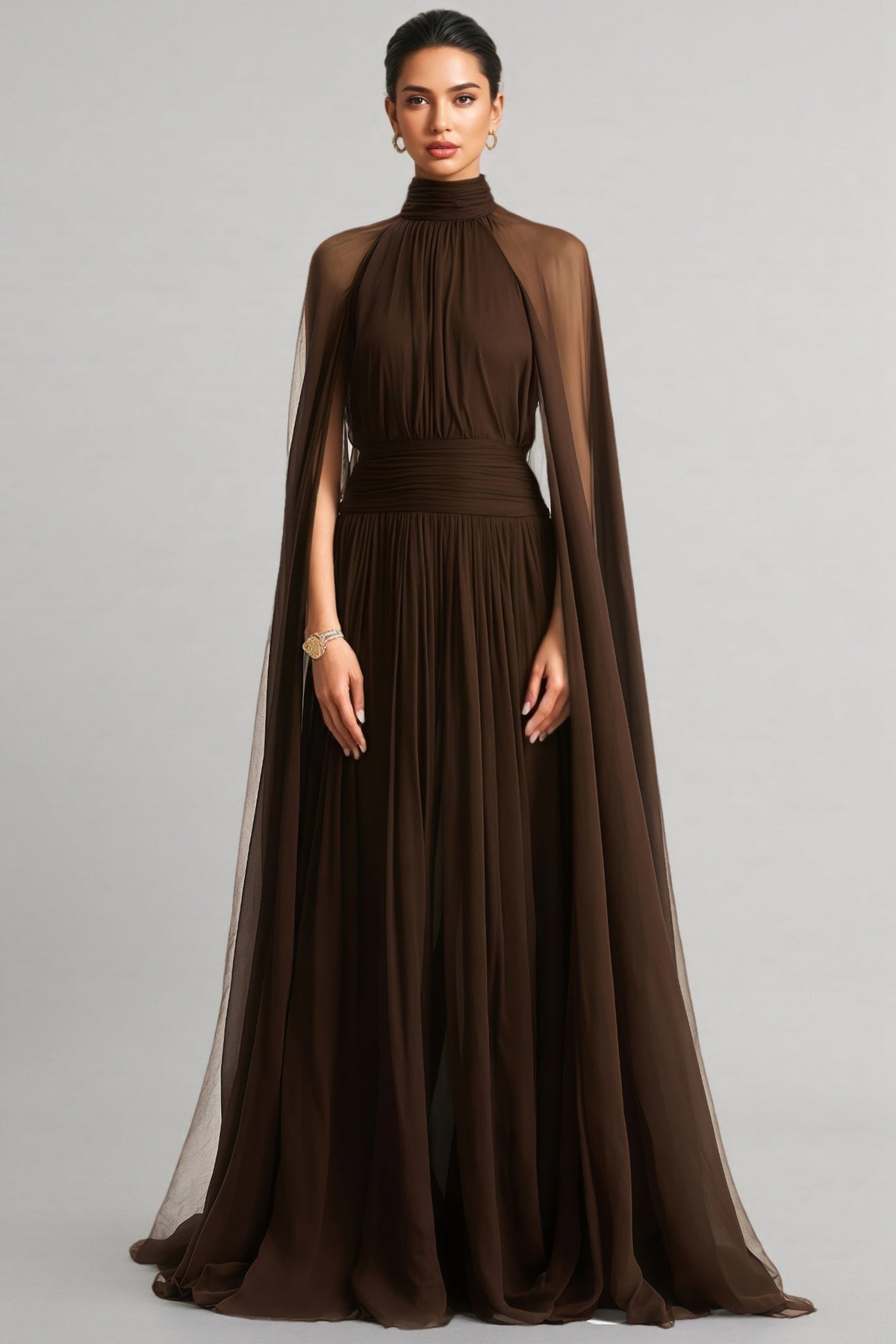 Hiram Mesh High-Neck Bow Maxi Dress