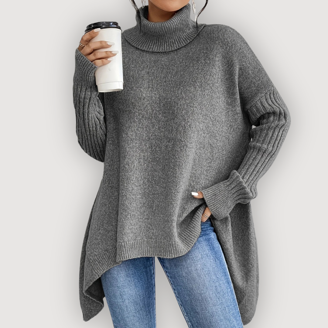 Turtleneck Long Sleeve High Low Oversized Sweater 4