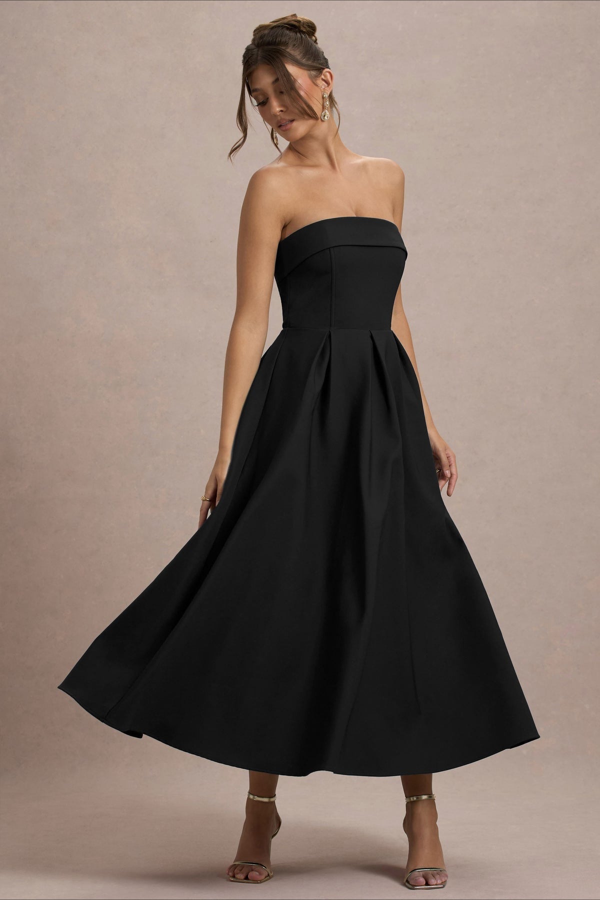 Strapless Fold Over Neck Box Pleat A-Line Midi Cocktail Dress - View 22