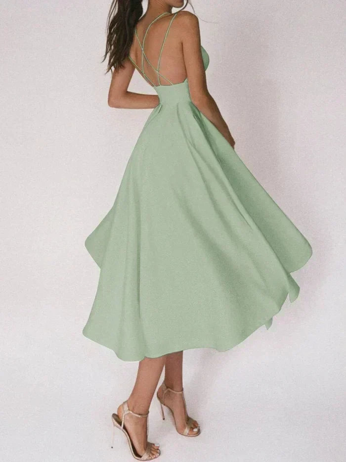 Deep V-Neck Double Spaghetti Strap Pleated A-Line Formal Gown - View 11