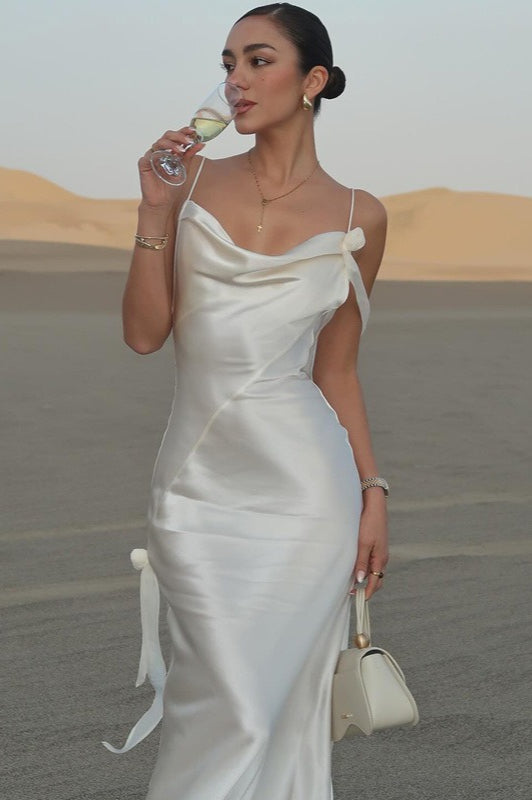 Cami Backless Maxi Silk Dress in White