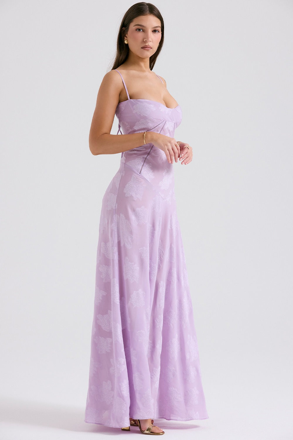 Lace Spaghetti Strap Corset Flowy Maxi Dress - View 12
