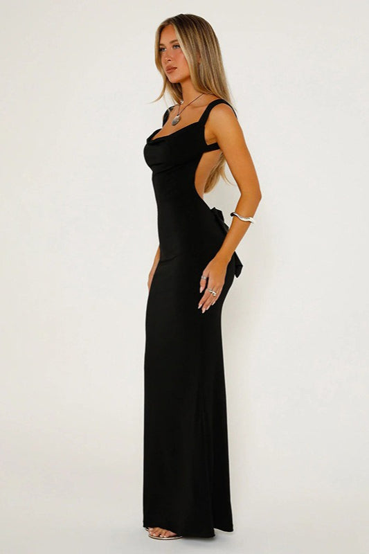 Open Back Bow Tie Sleeveless Bodycon Maxi Dress - View 10