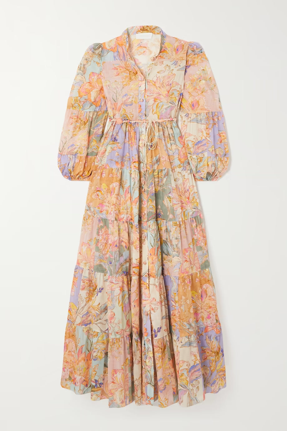Floral Print Stand Collar V-Neck Button Down Midi Dress - View 4
