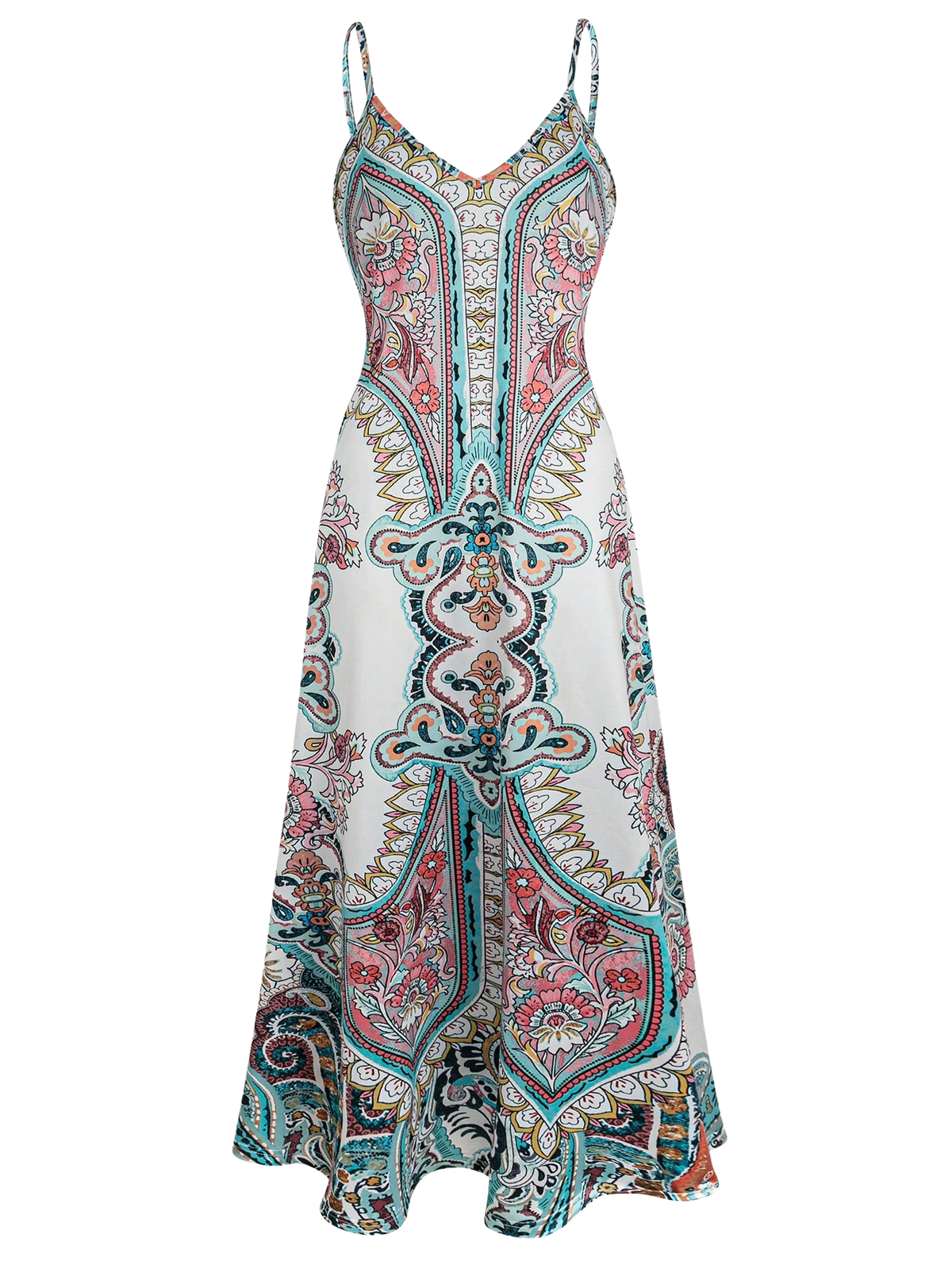 Paisley Print V-Neck Spaghetti Strap Boho Maxi Dress
