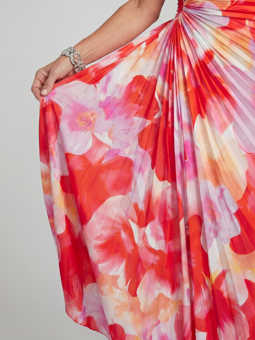 Floral One Shoulder Ruched Pleated Maxi Dress 3