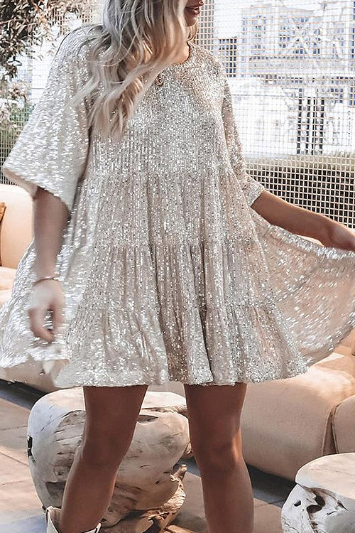 Sequin Long Sleeve Tiered Fit and Flare Mini Dress - View 2