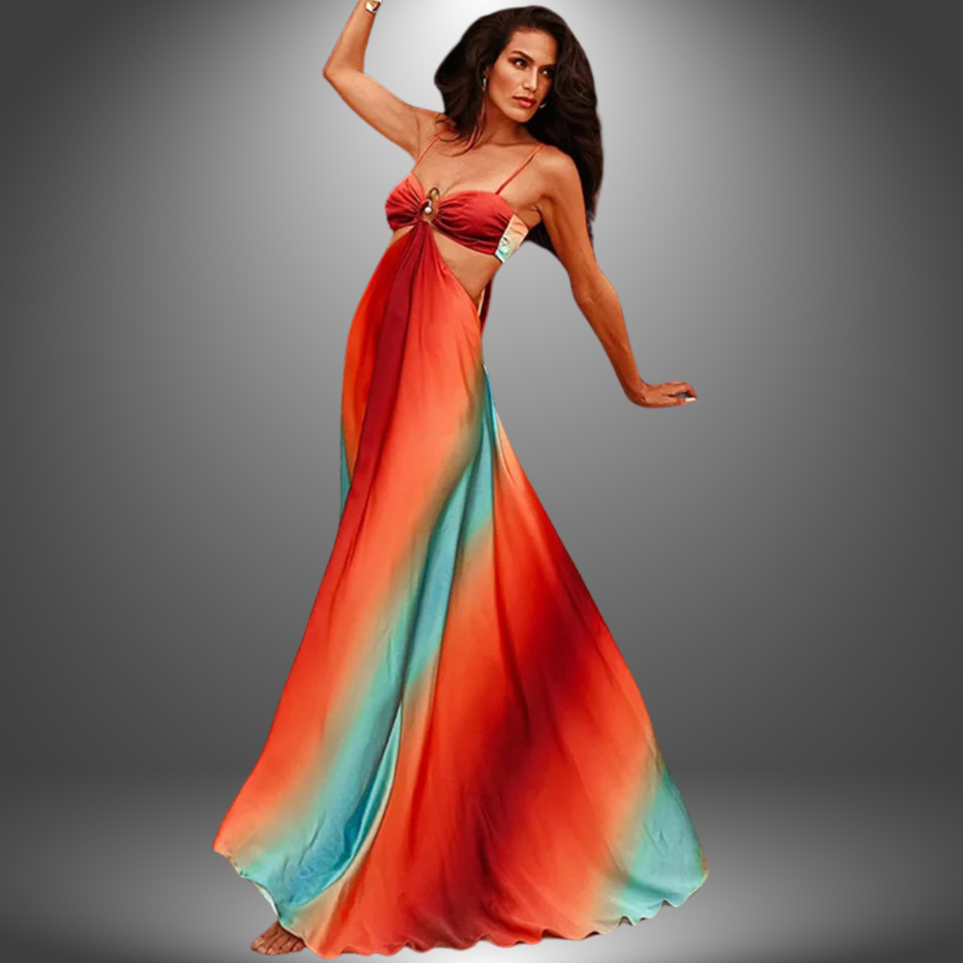 Spaghetti Strap Cut Out Waist Flowing Maxi Gown for Prom 3