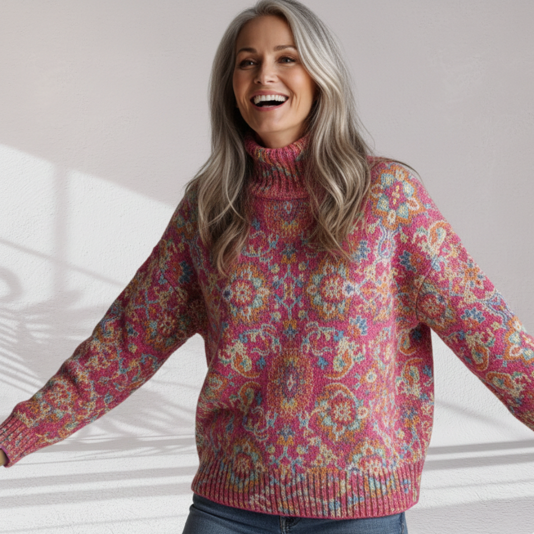 Paisley Print Turtleneck Oversized Sweater