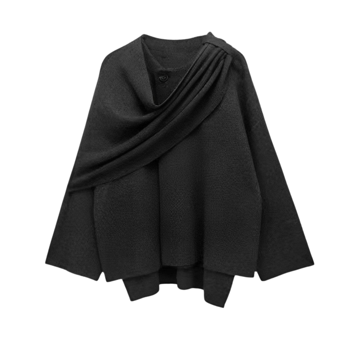 Draped Front Knit Cape Poncho