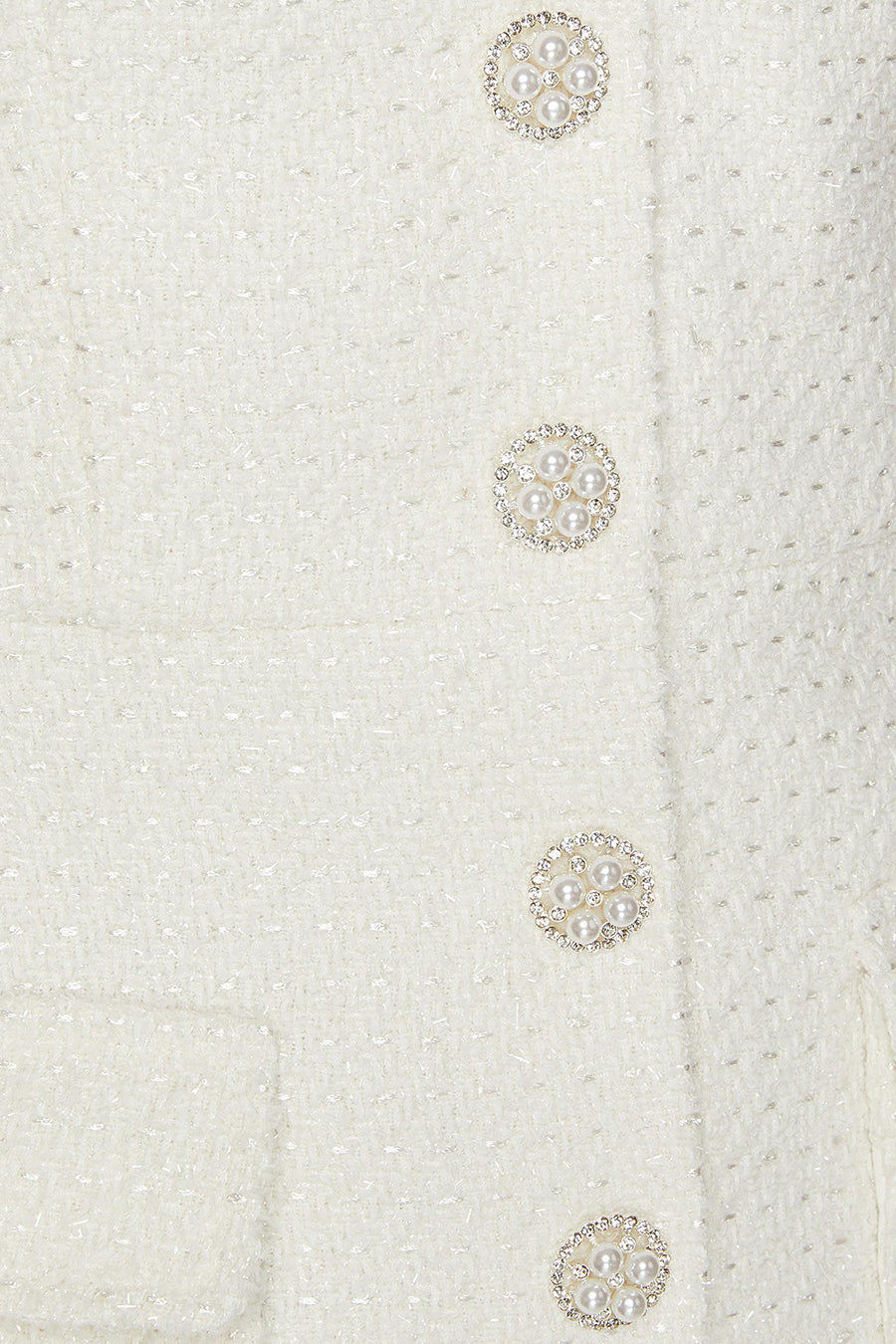 V-Neck Rhinestone Button Four Flap Pocket Boucle Mini Dress - View 18