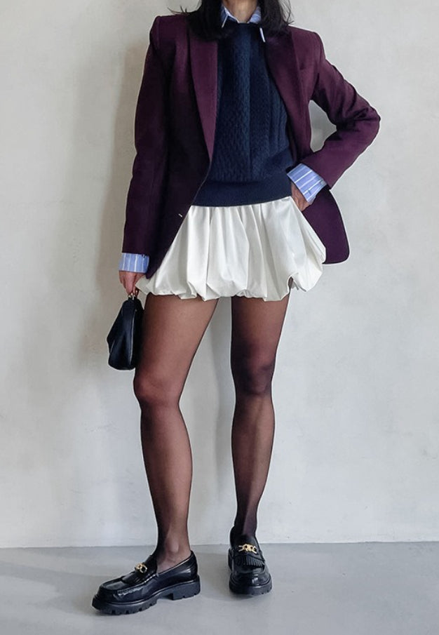 High-Waist Pleated Denim Mini Skort