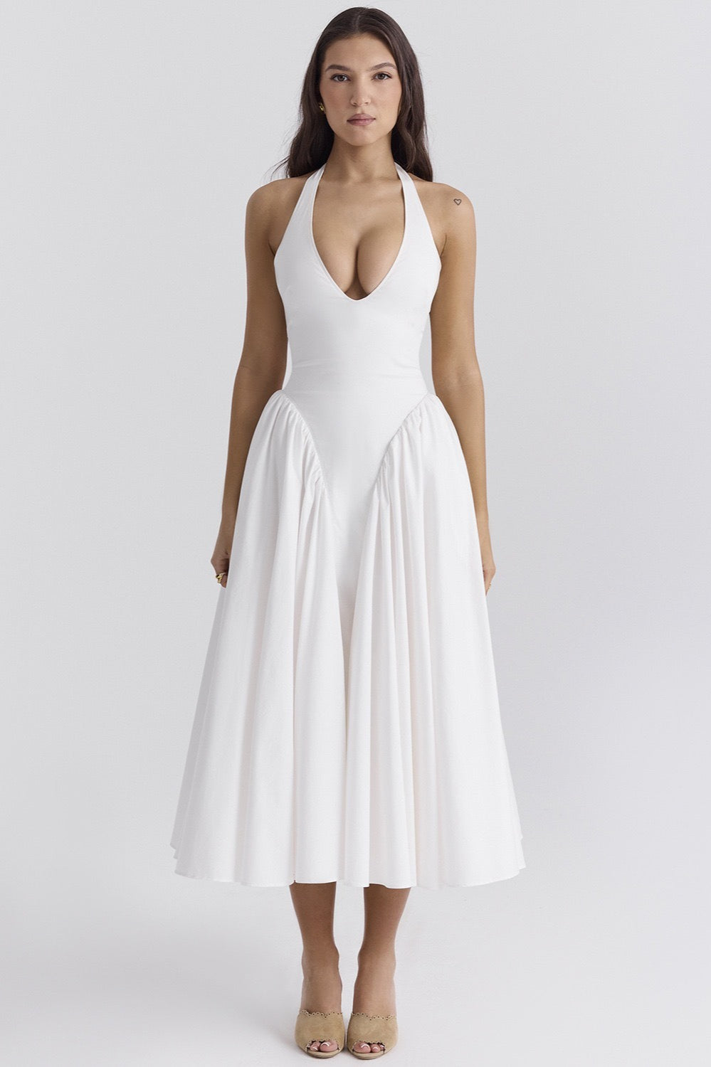 Halter Deep V-Neck Draped Fit and Flare Maxi Summer Dress - View 3