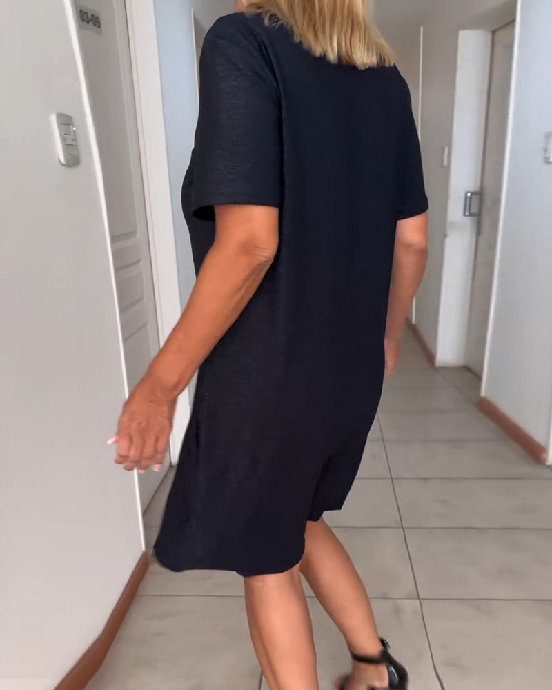 Deep V-Neck Twist Front Short Sleeve Knee Length Dress - View 3