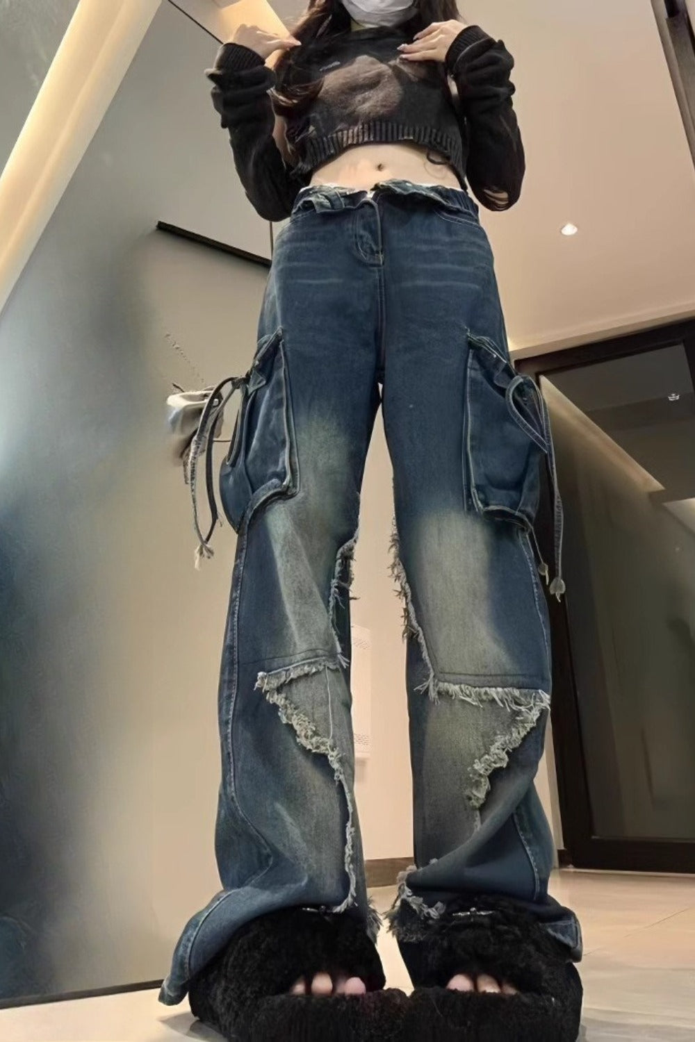 Vintage Washed Wide-Leg Denim Jeans