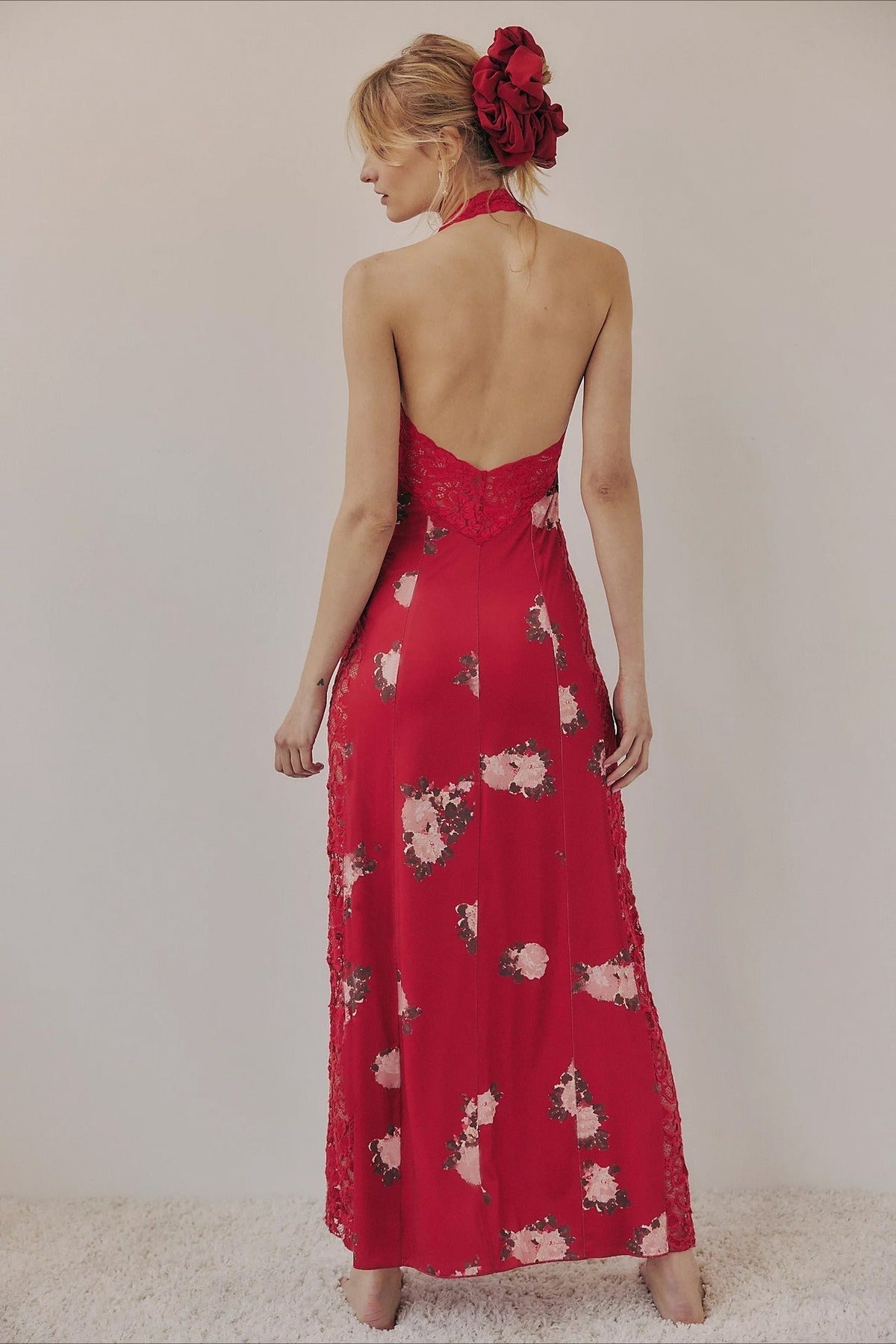Elegant Floral Spaghetti Strap Maxi Lace Dress - View 9