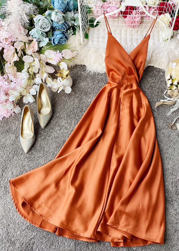 Satin Wrap Surplice V-Neck Spaghetti Strap Maxi Dress