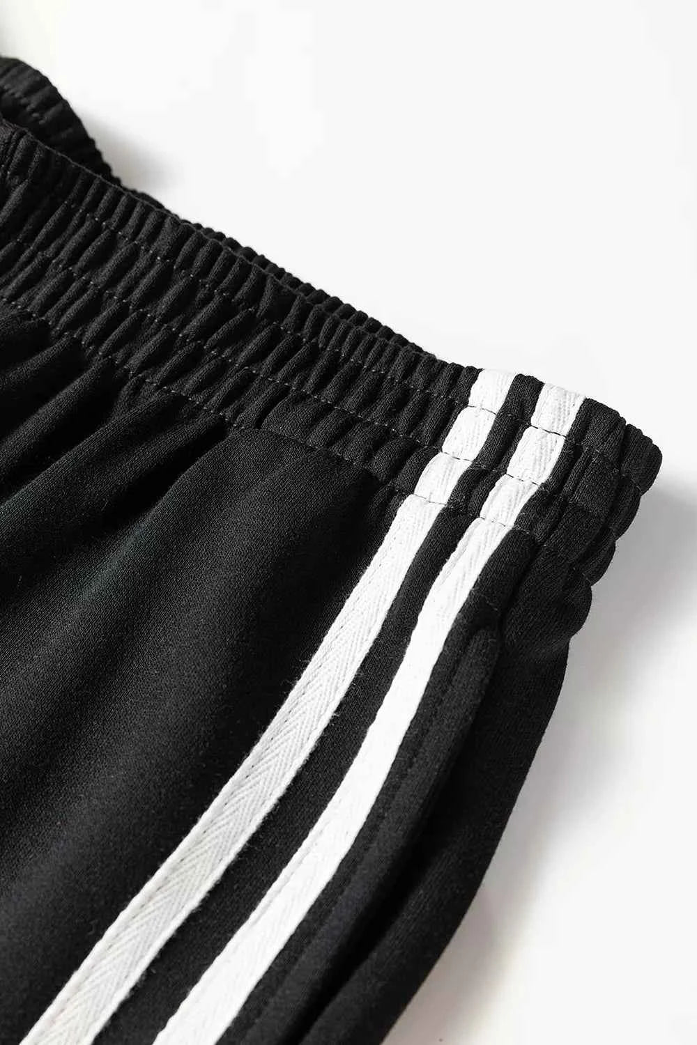 Striped Detail Crewneck Pullover Elastic Sweatpants