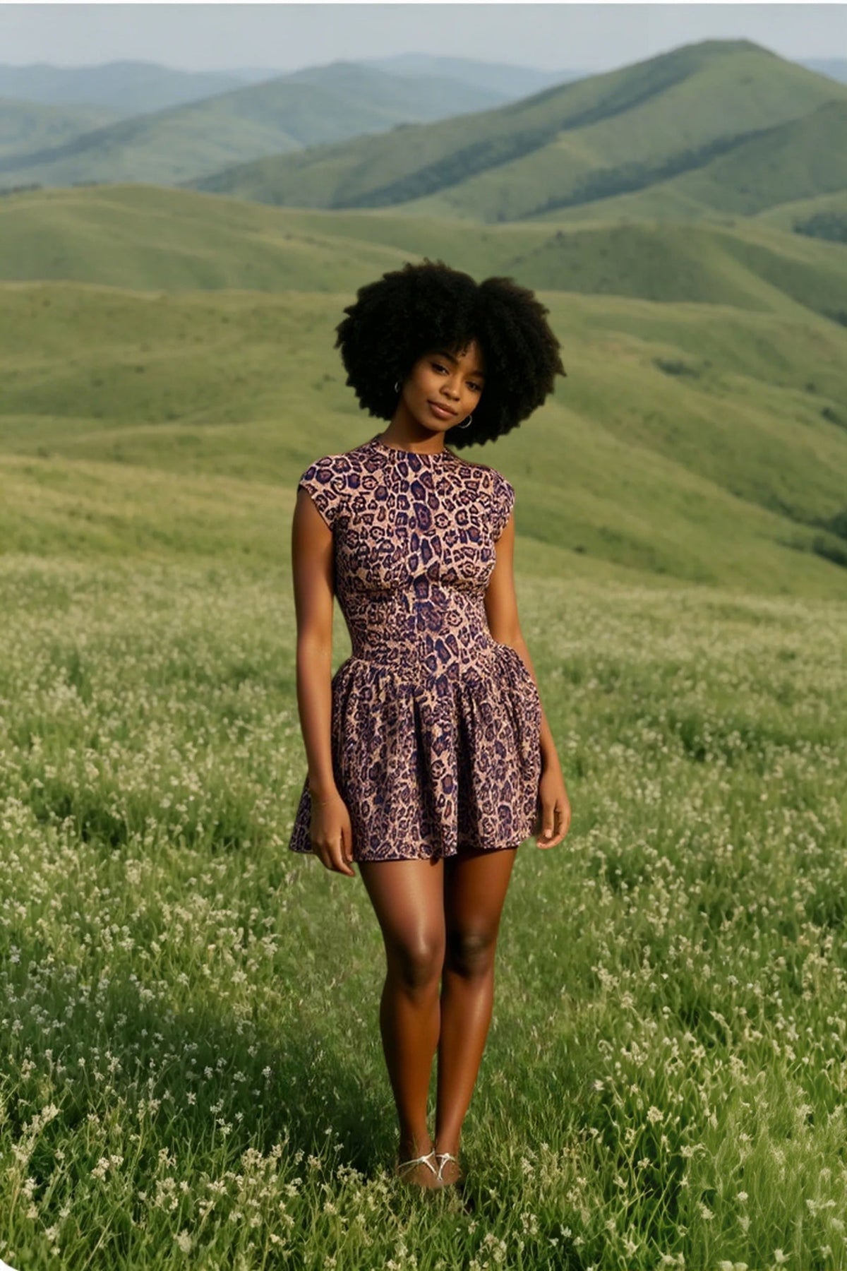 Leopard Print Crew Neck Cap Sleeve Fit and Flare Mini Dress