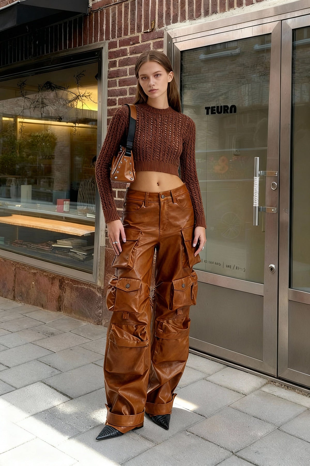 Loose PU Leather Cargo Pant
