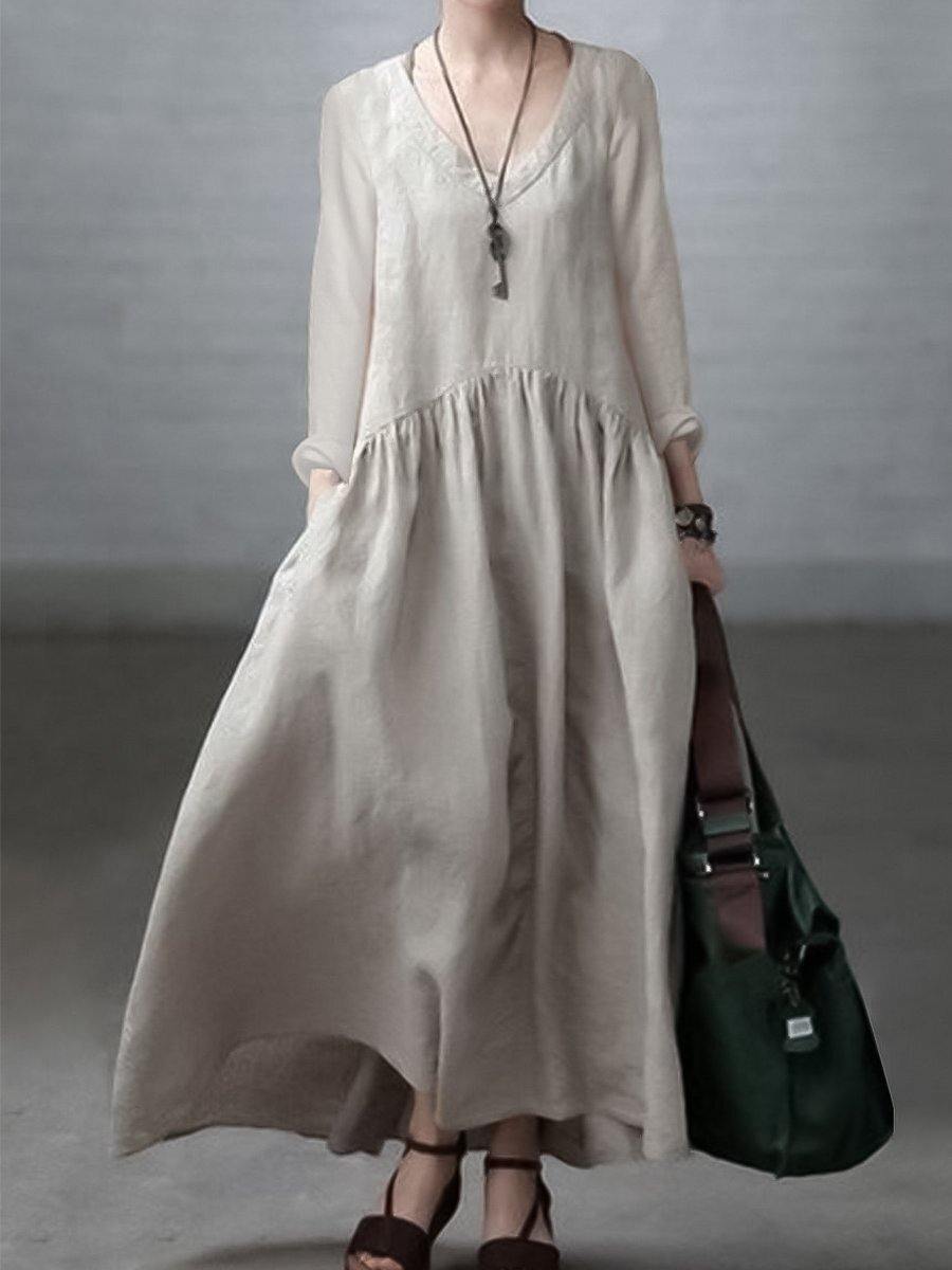 Oversized V-Neck Long Sleeve Relaxed Fit Maxi Dress - View 2