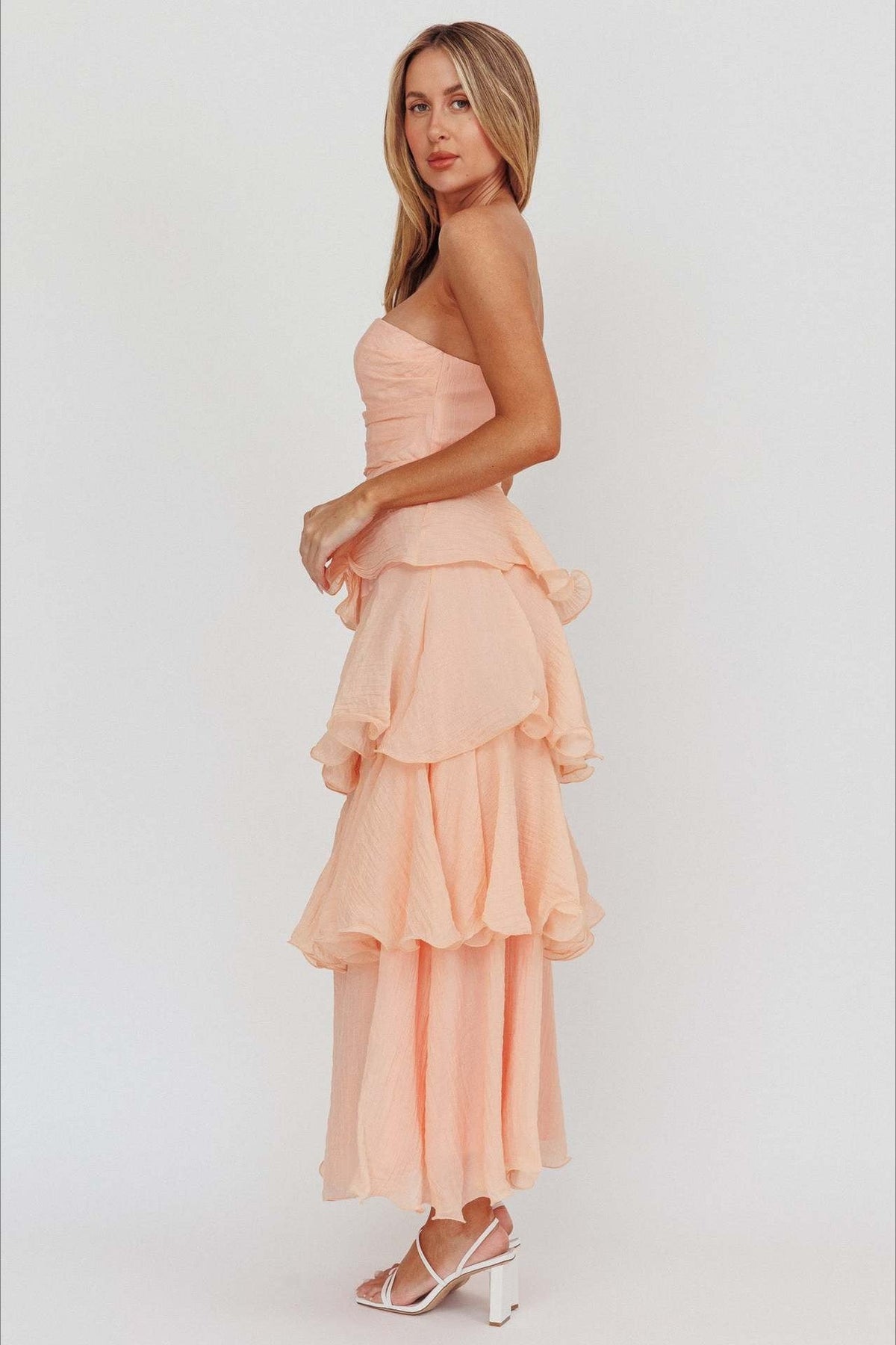 Strapless Tiered Ruffle Fit and Flare Midi Dress - View 20