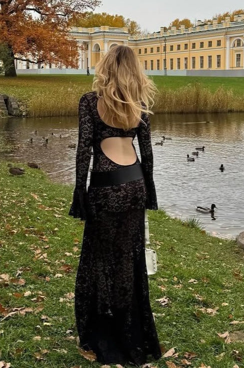 Bell Sleeve Backless Lace Dress - View 2