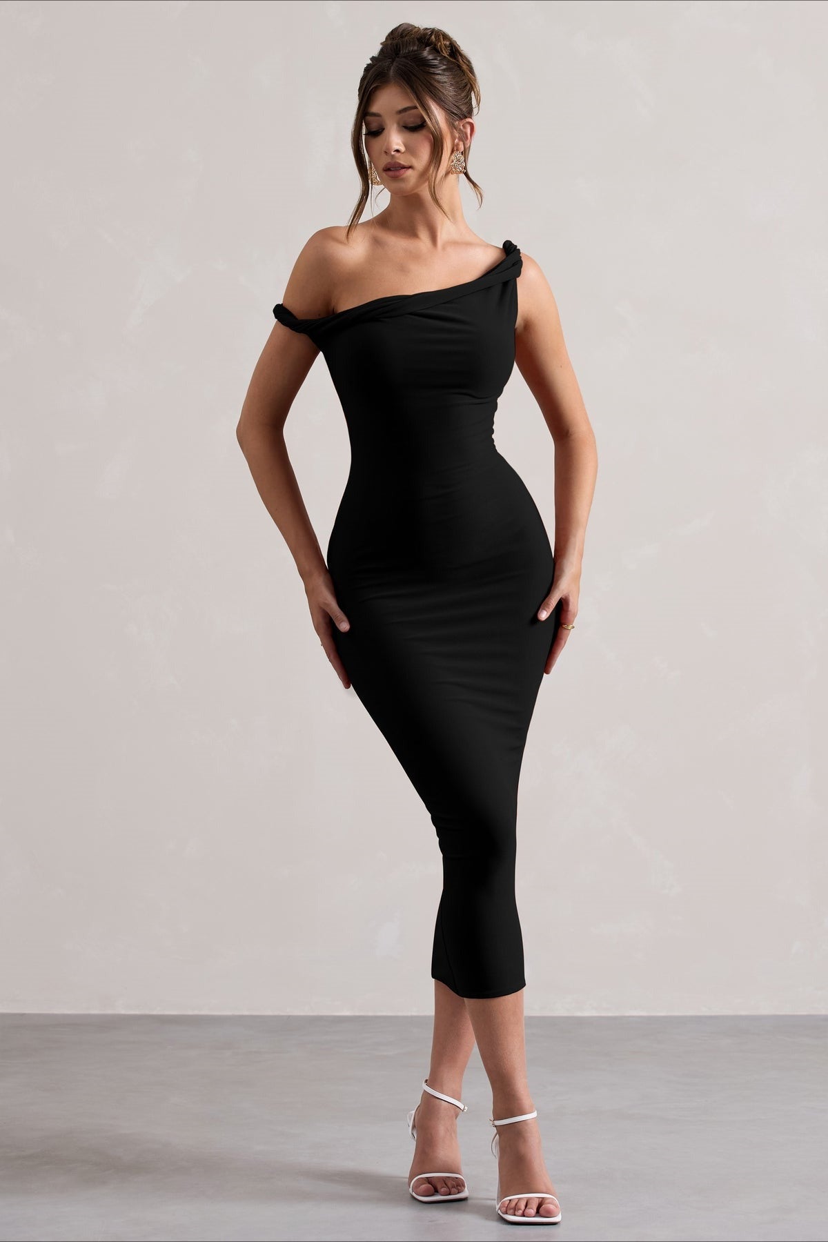 One Shoulder Twist Strap Bodycon Midi Party Dress - View 7
