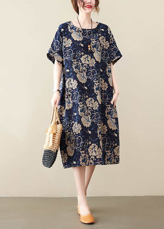 Floral Rose Print Drop Shoulder Short Sleeve Midi Shift Dress - View 2