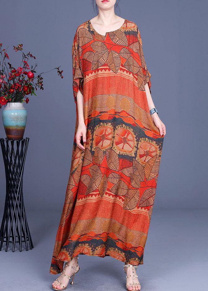 Tribal Print Oversized Kimono Sleeve Round Neck Shift Maxi Dress