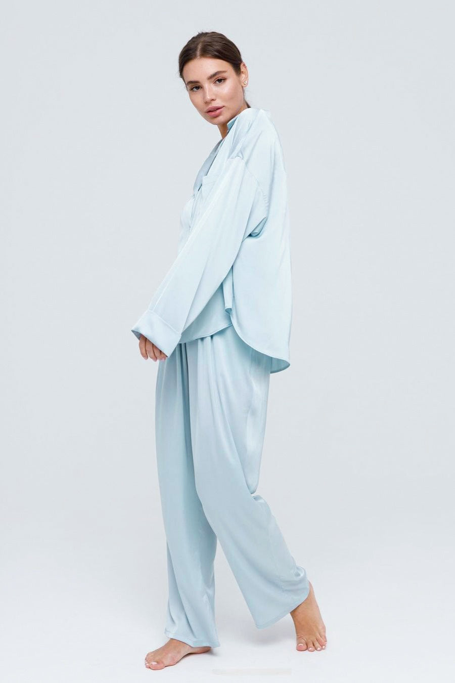 Satin Long Sleeve Pants Pajama Set