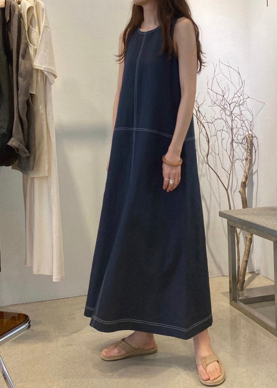 Contrast Topstitch Sleeveless Round Neck Shift Maxi Dress - View 3
