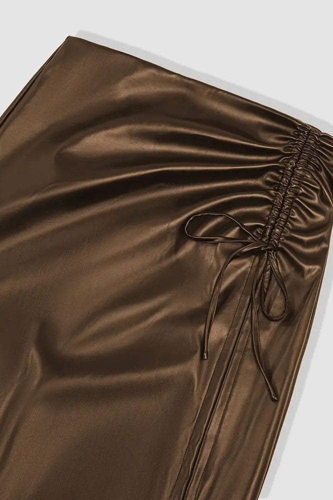 Faux Leather Bodycon Side Slit Skirt