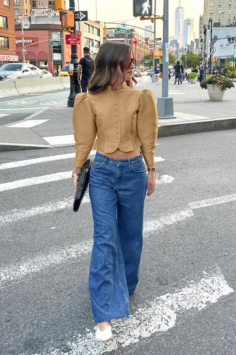 Mandarin Collar Puff Sleeve Blouse