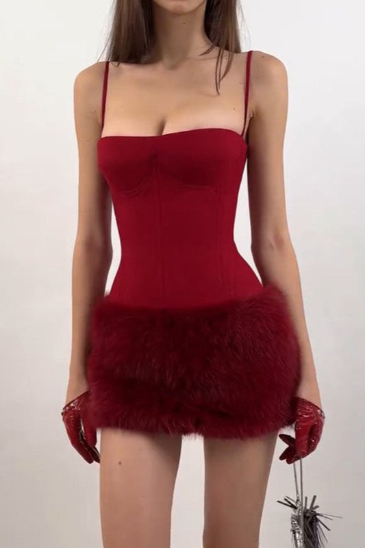 Corset Spaghetti Strap Feather Trim Mini Party Dress - View 3