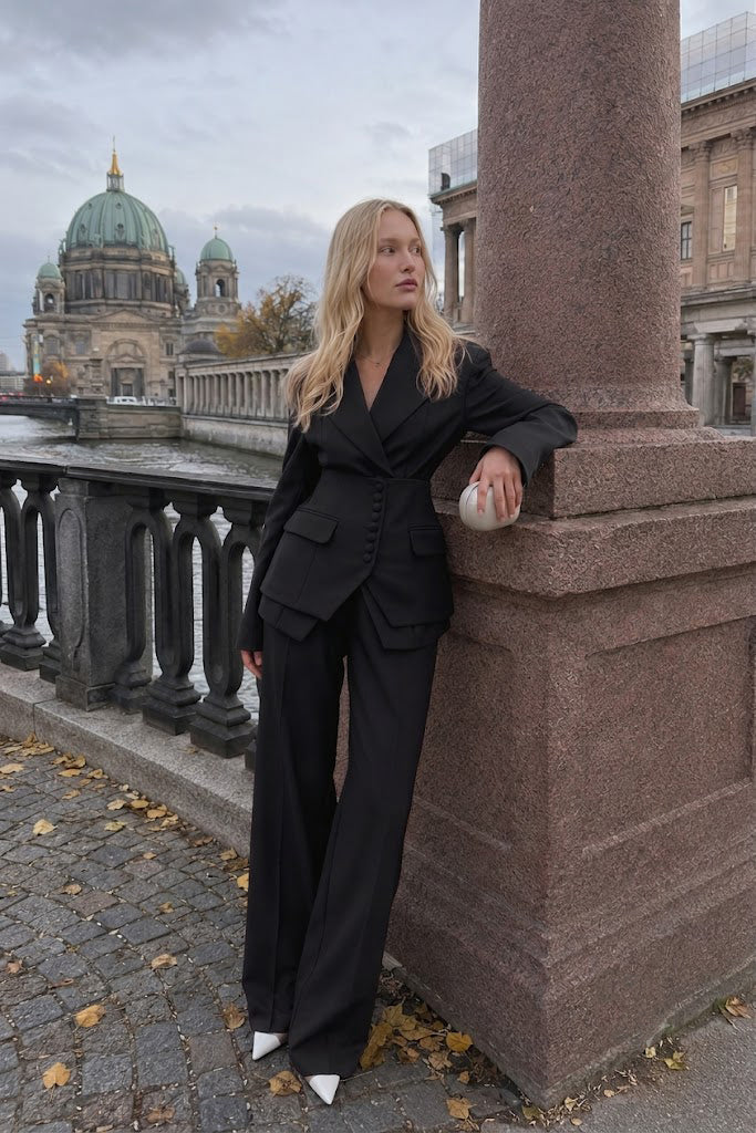 V Neck Two Piece Blazer Pants Set
