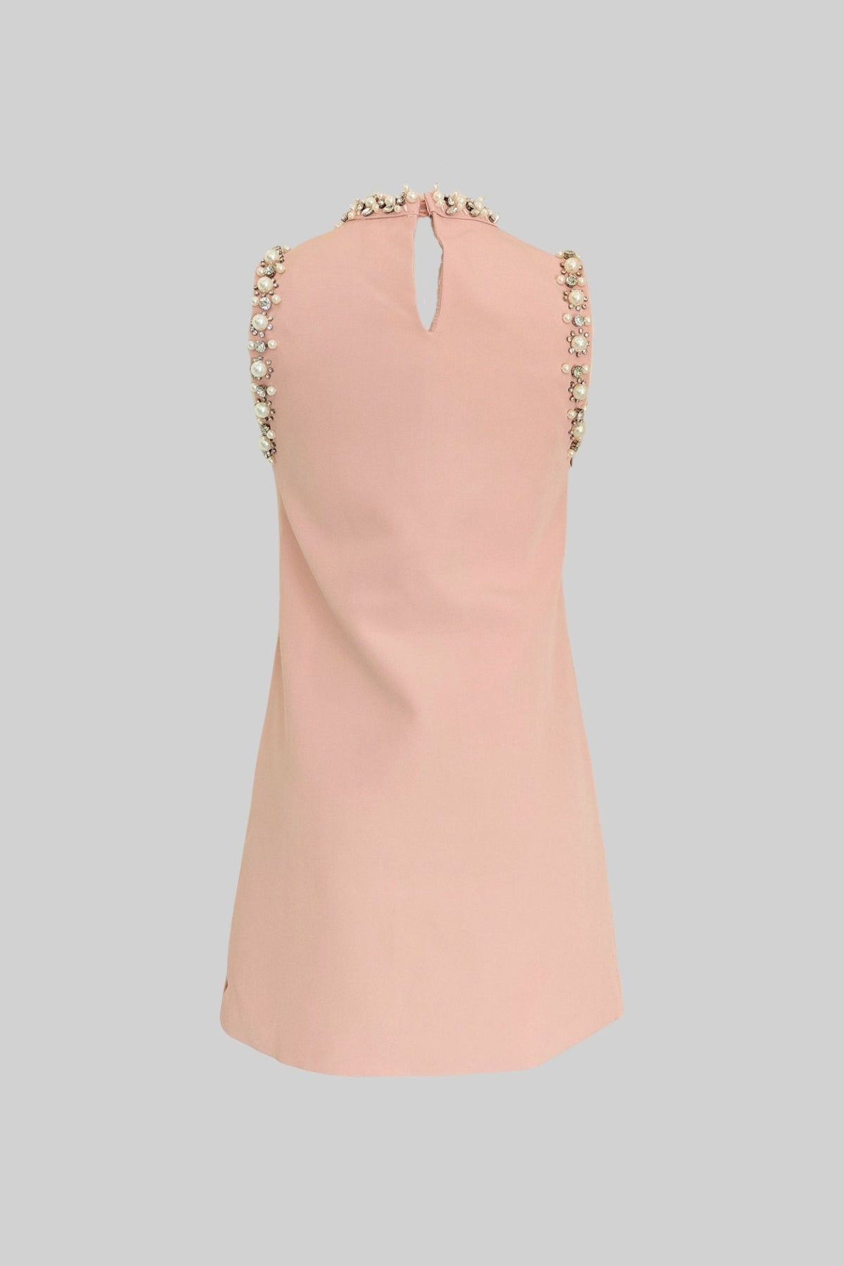 Pearl Embellished Sleeveless Shift Mini Dress High Neck Pearl Bib - View 9