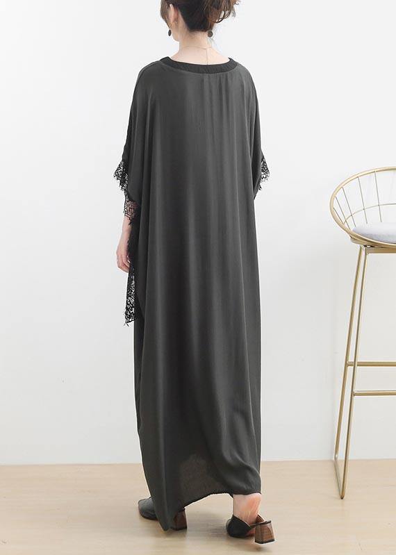 Deep V-Neck Wrap Overlay Batwing Sleeve Lace Trim Maxi Dress - View 3