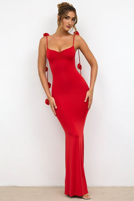 3D Floral Strappy Backless Mermaid Maxi Gown - View 2