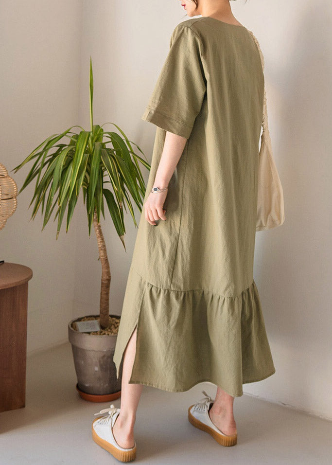 V-Neck Short Sleeve Side Slit Paneled Seam Loose Midi Dress - View 4