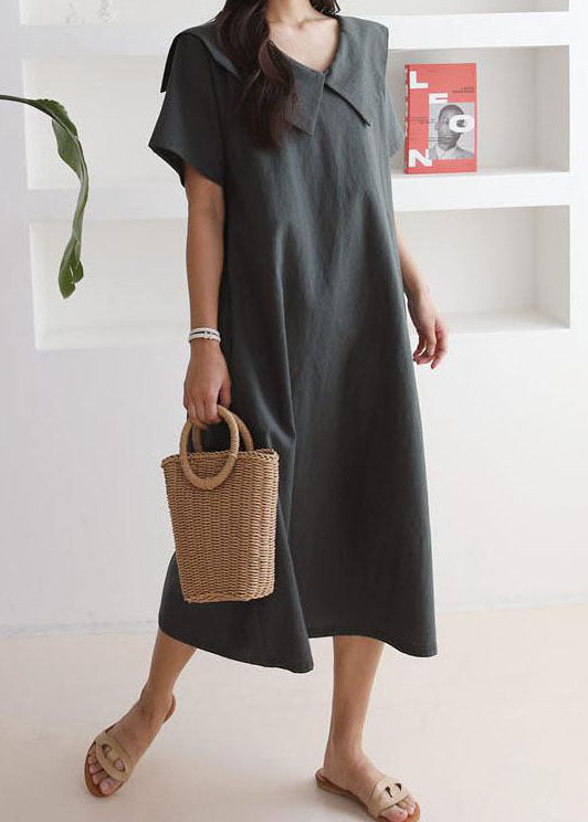 Oversized Peter Pan Collar Short Sleeve Shift Midi Dress - View 2