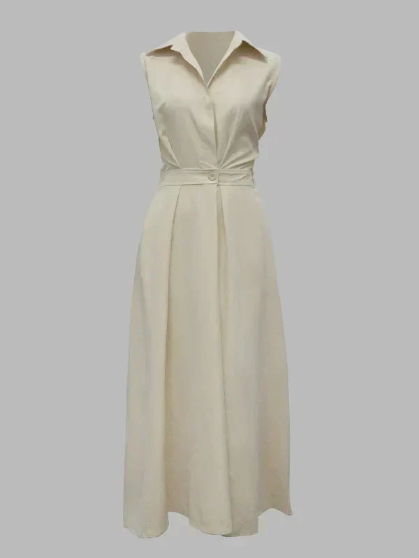 Stand Collar Deep V-Neck Sleeveless Pocket A-Line Midi Dress - View 11