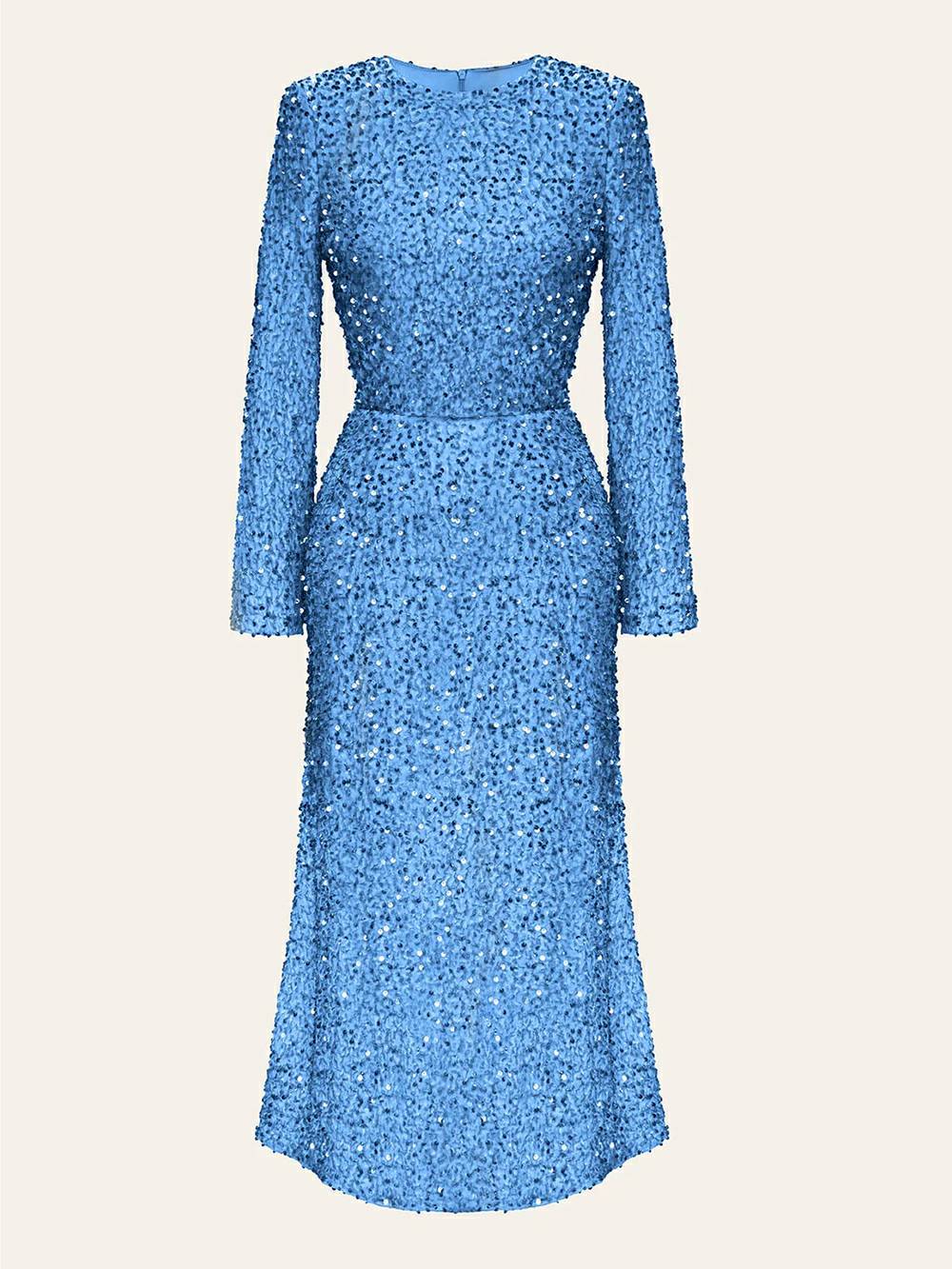 Sequin Crew Neck Long Sleeve Bodycon Midi Dress - View 5