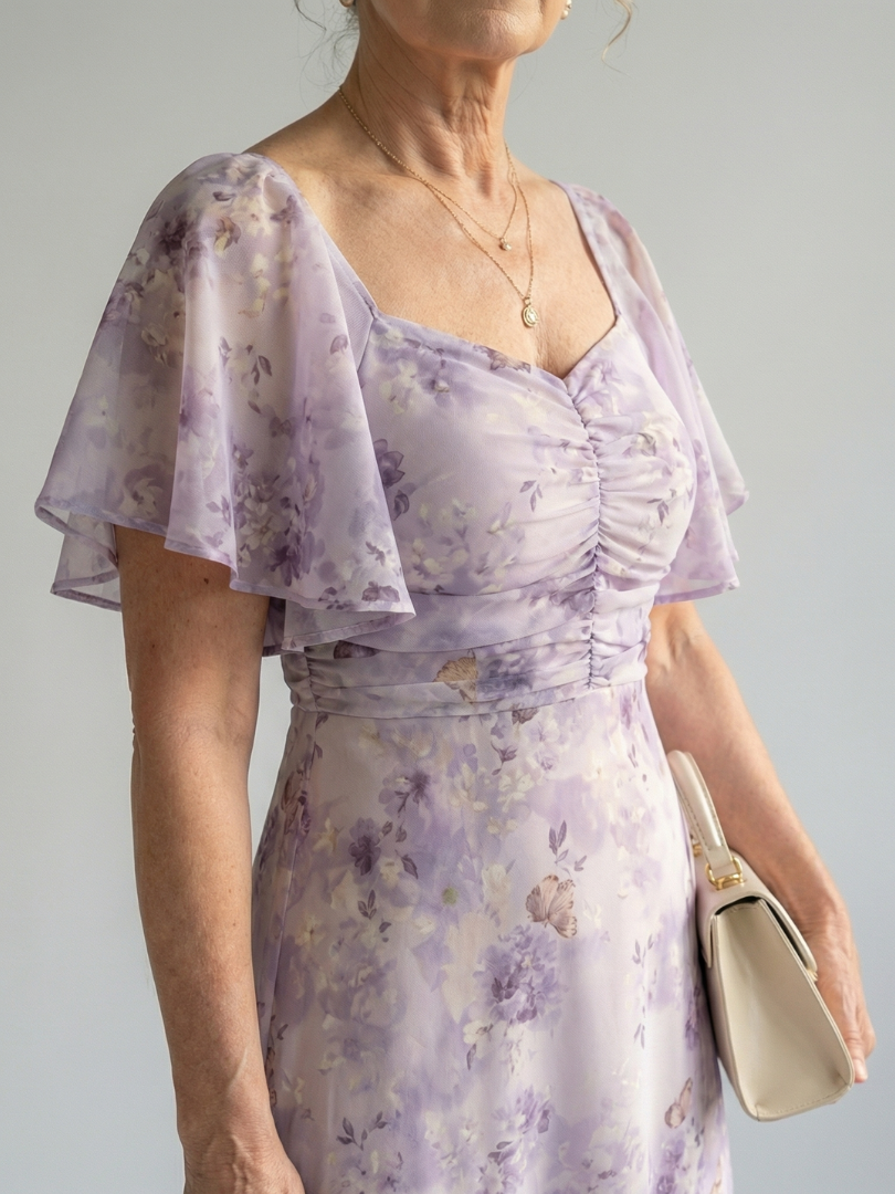 Floral Flutter Sleeve Ruched Bodice Maxi Dress 3