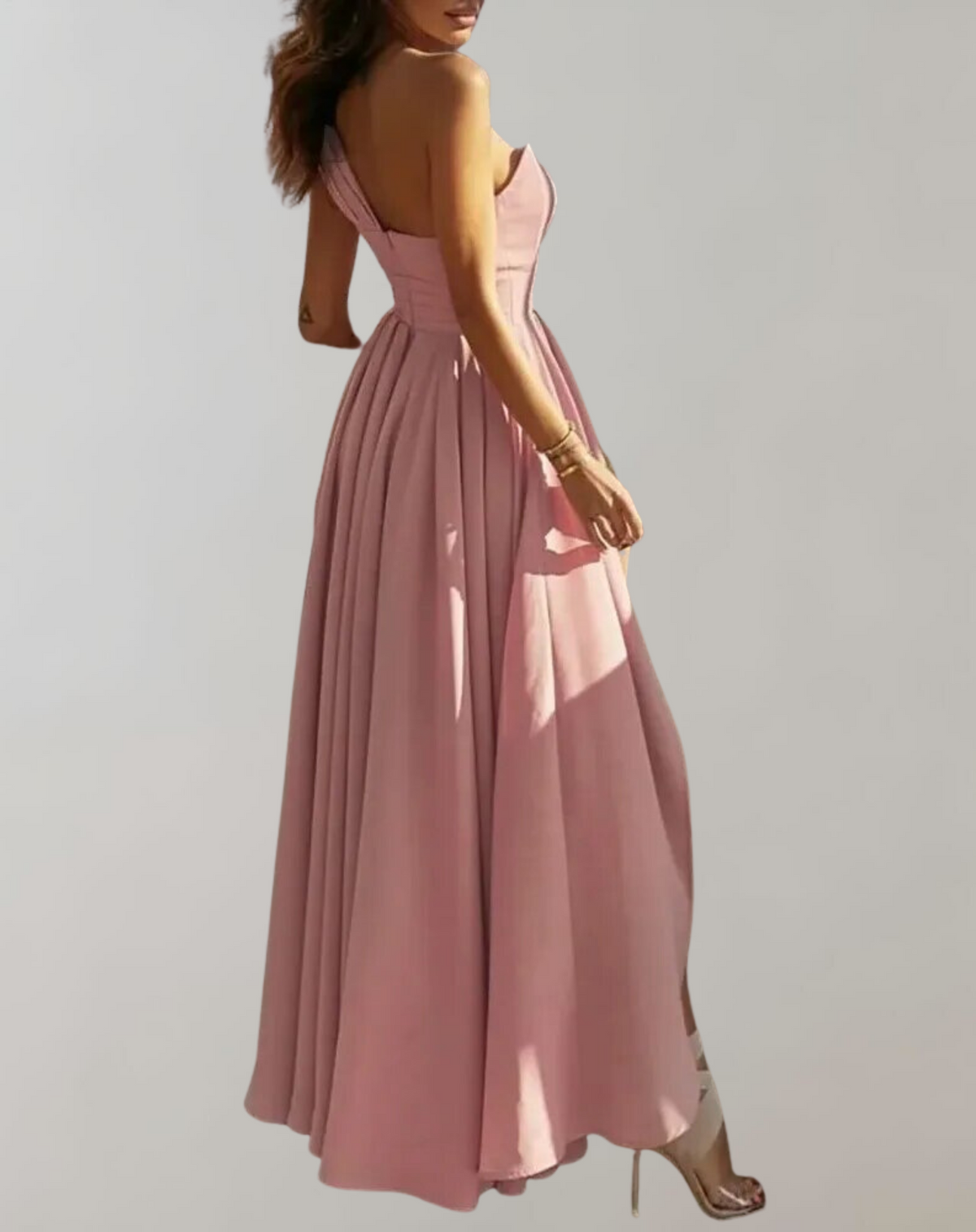 Corset Bodice Spaghetti Strap Pleated High Split Maxi Gown - View 4