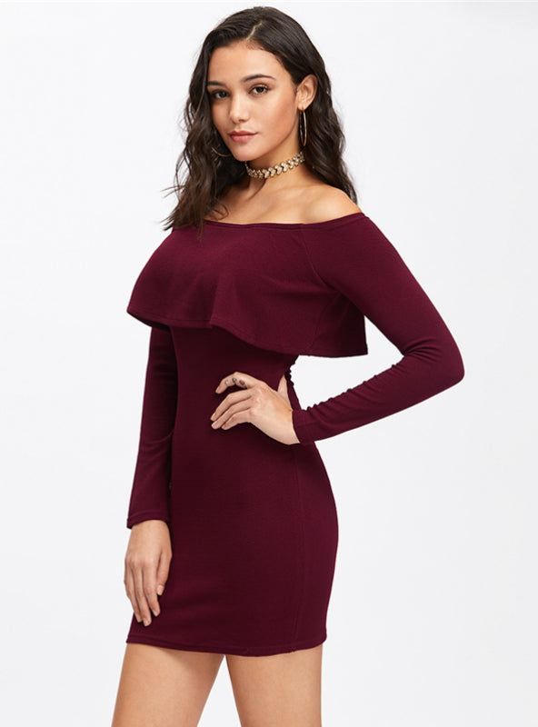 Off Shoulder Ruffle Long Sleeve Bodycon Mini Dress 3